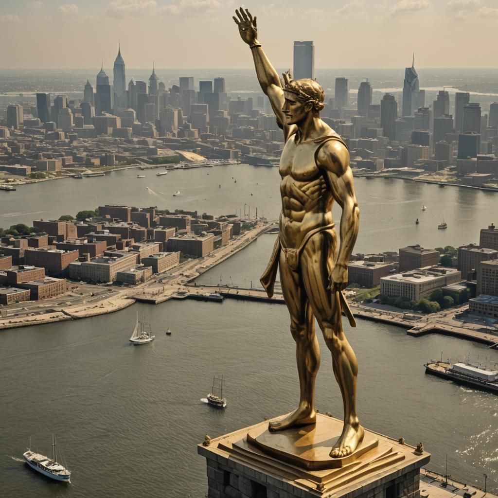 Golden Colossus Overlooking Philadelphia Harbor