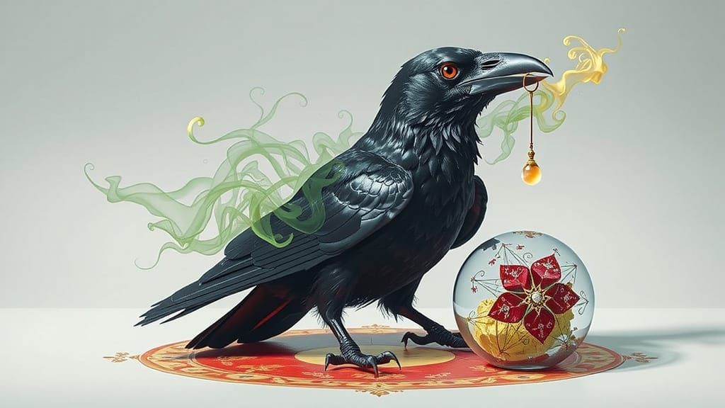 Mystic Raven Enthroned in Haunting Void