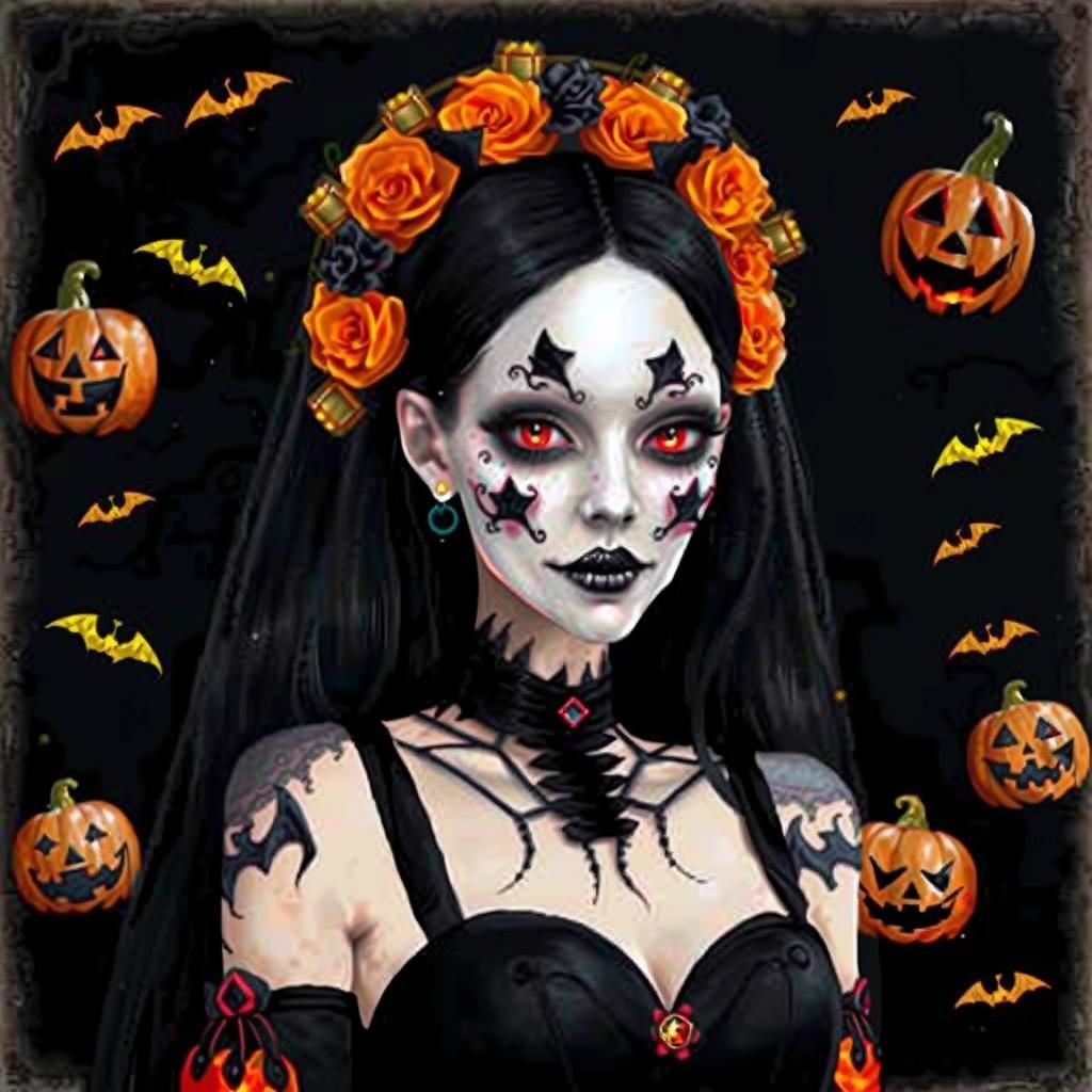 Halloween Queen in Forest, Mixed-Media Art