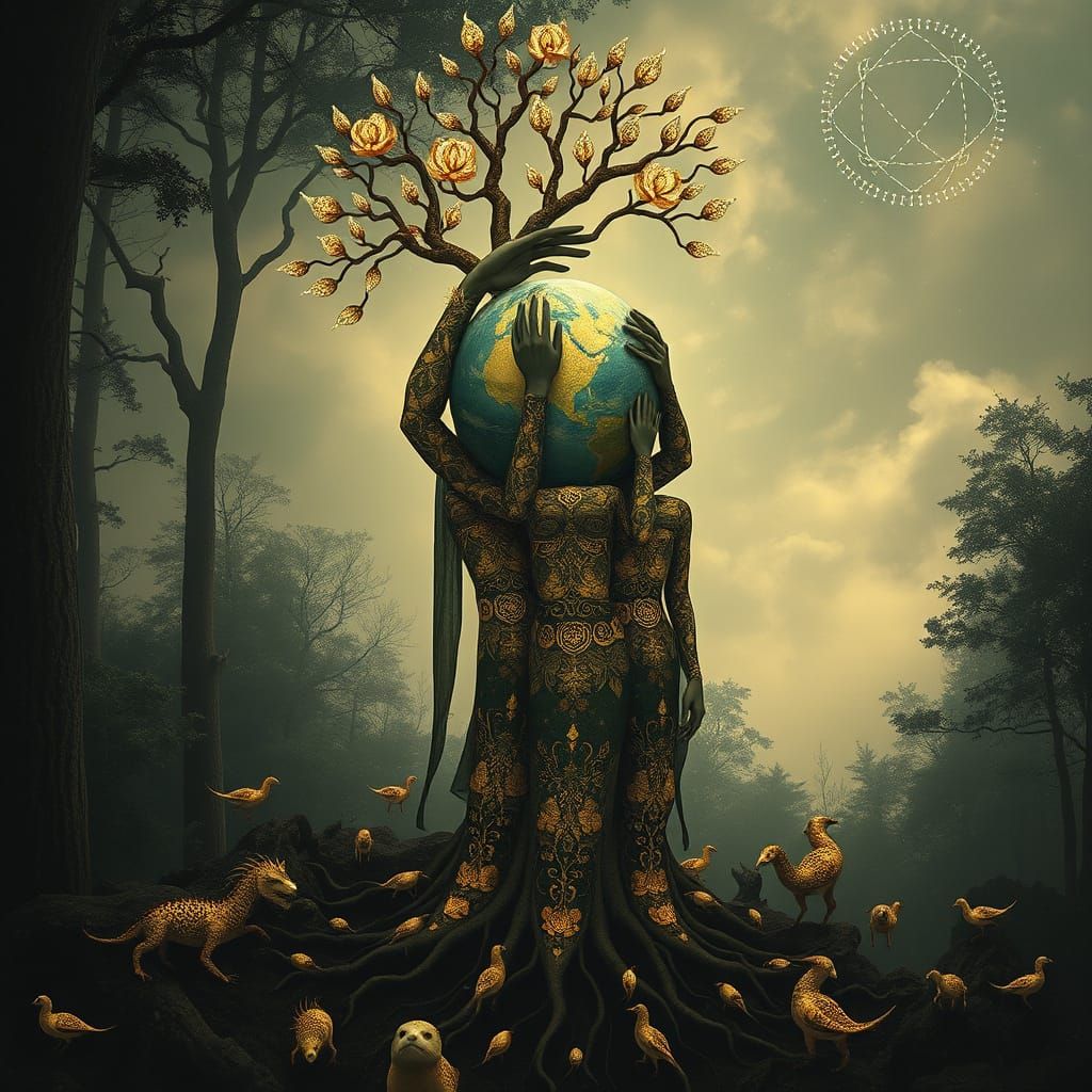 Mystical Goddess Emerges from Dark Forest in Whimsical, Klim...