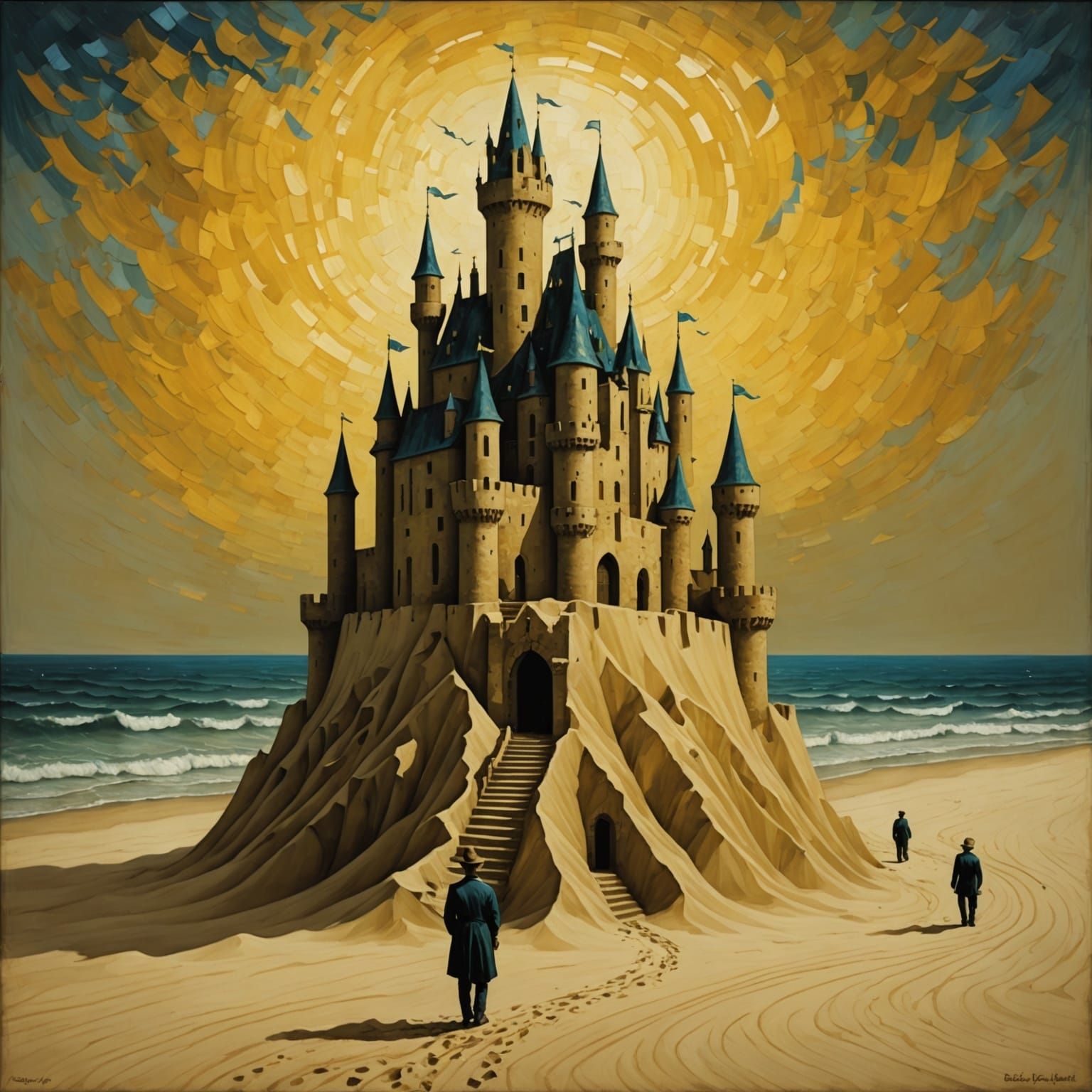 Surreal Shifting Sand Castle in Oil
