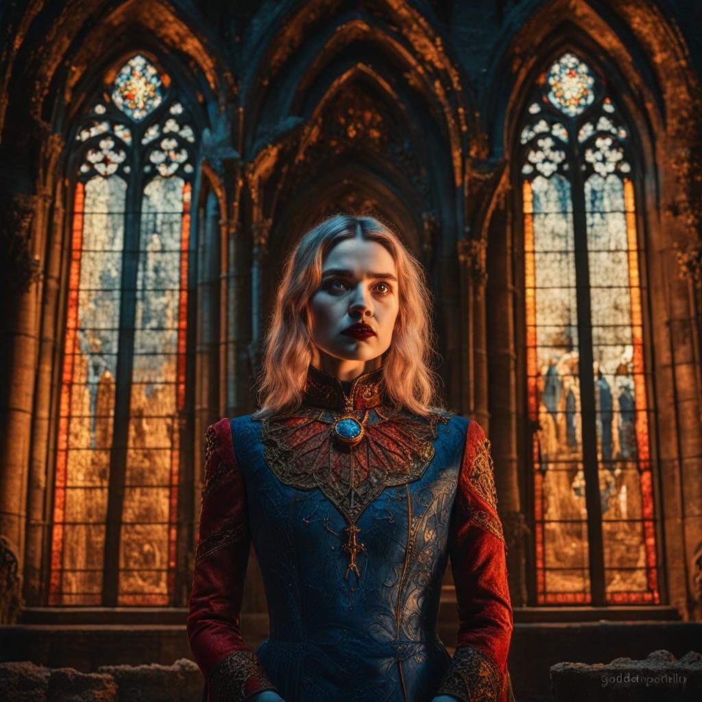 Mysterious Vampire Portrait in Gothic Cathedral