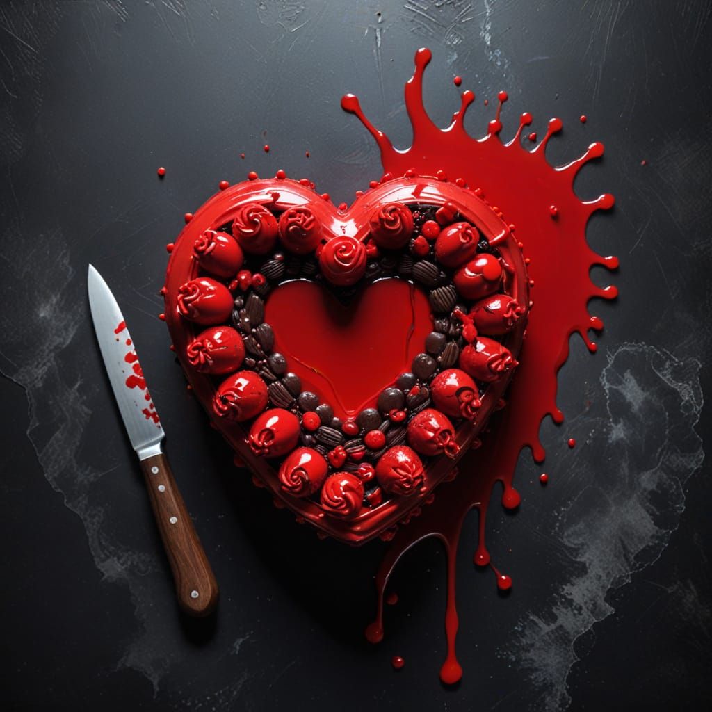 Grimdark Surreal Cake Heart Cut by Knife