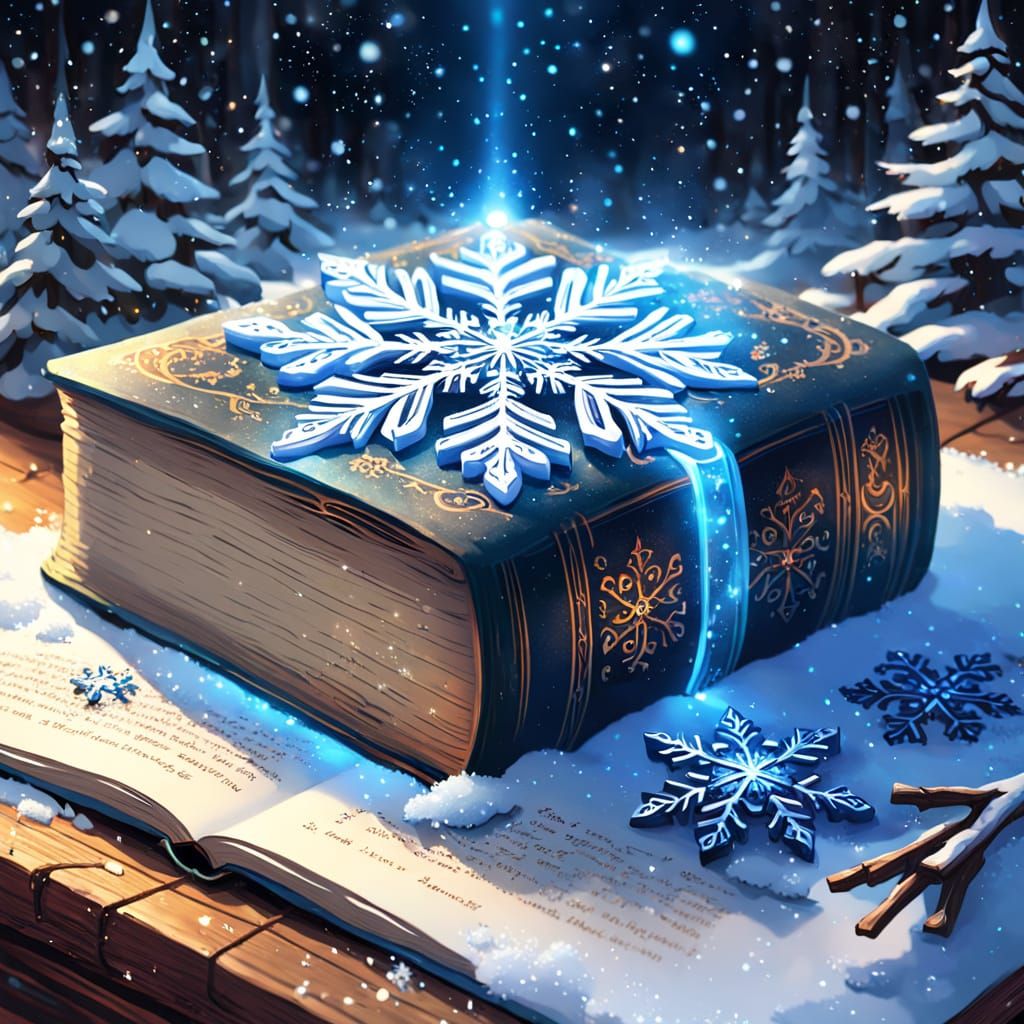 Fantasy Art: Antique Book with Glowing Snowflakes