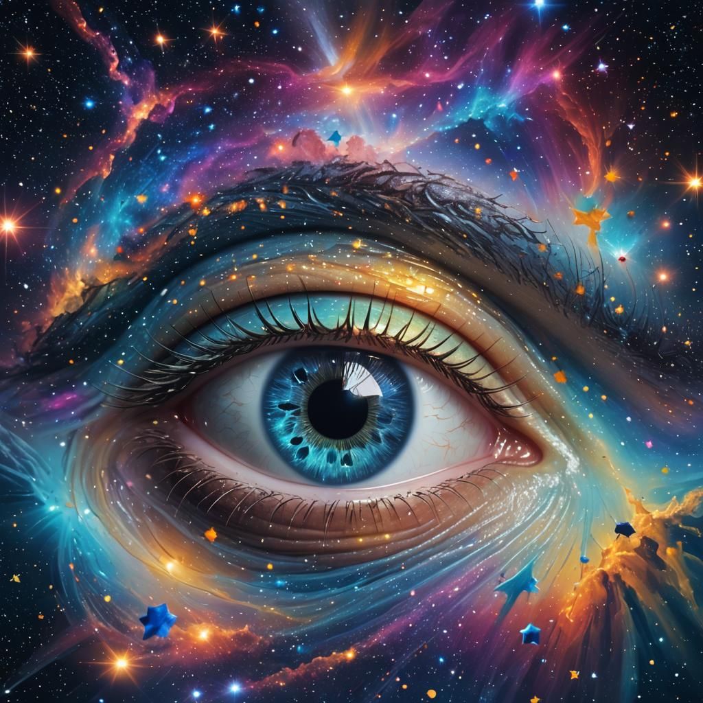 Hyperdetailed Eye Reflecting a Cosmic Ocean