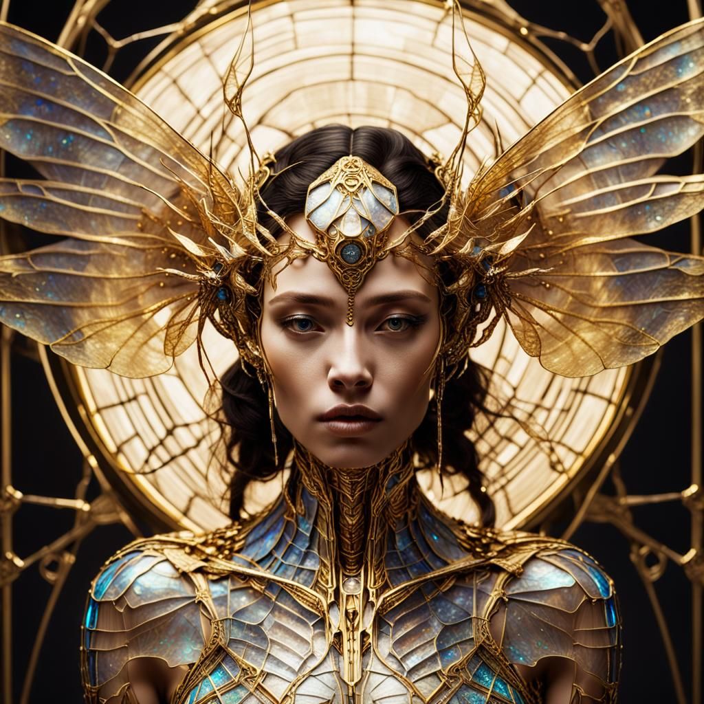 Futuristic Kintsugi Portrait of a Mechanized Fairy