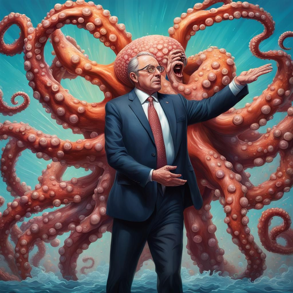 Albert Bourla as Imperialist Octopus in Hyperrealistic Splas...