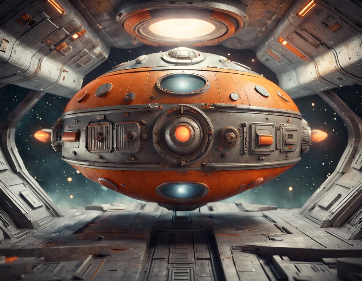 Retro Sci-Fi Spaceship Speeding Through Deep Space