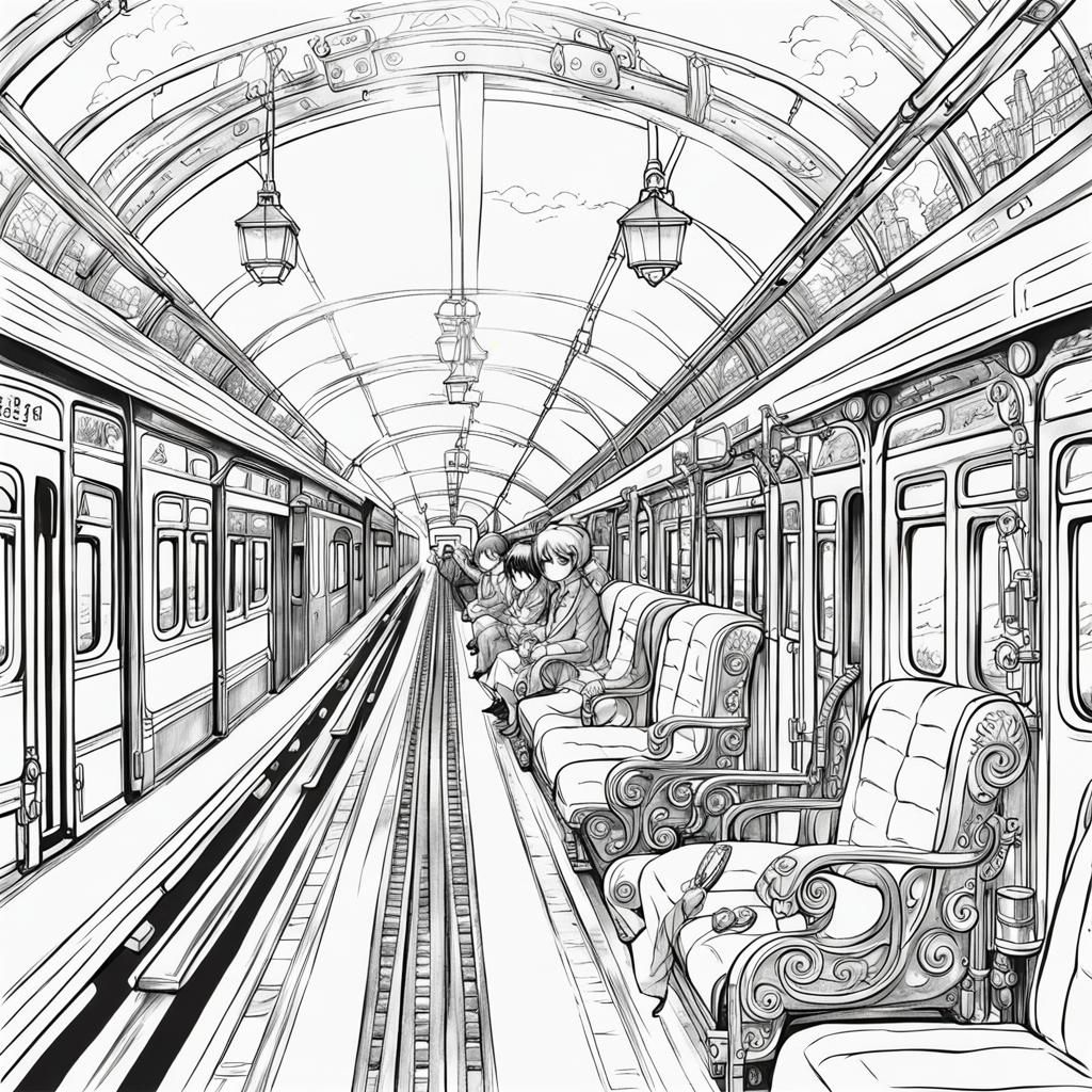 French Train Coloring Page in Anime Style