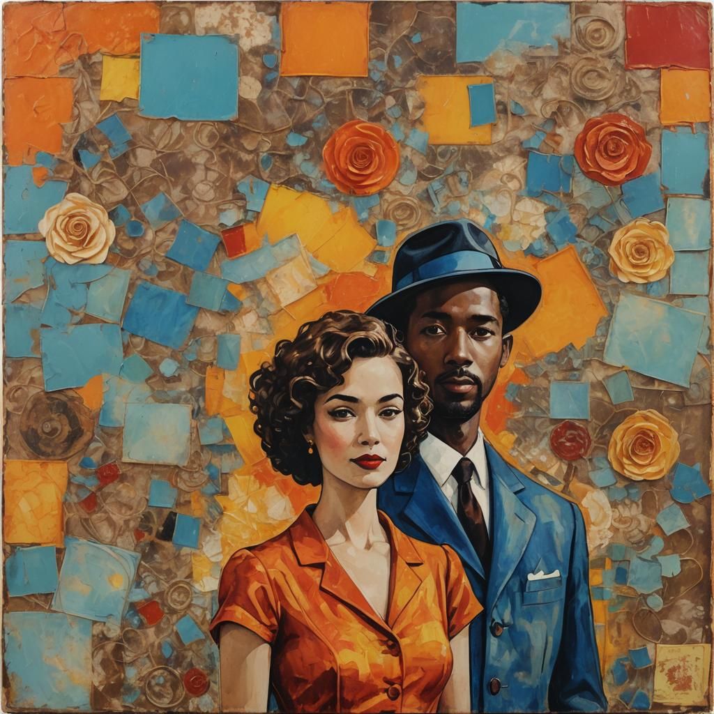 Retro Album Cover in Encaustic Painting Style