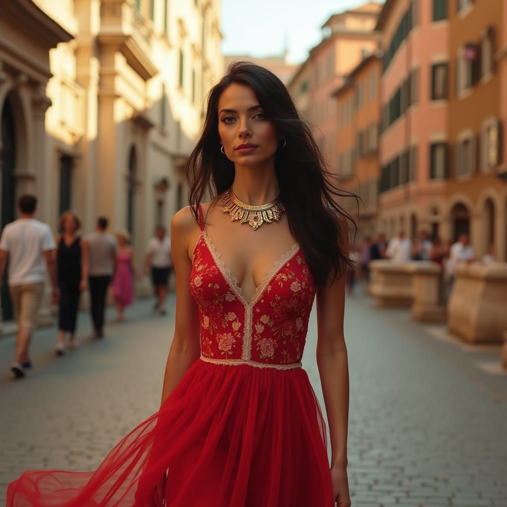 Italian Woman in Roman Piazza, Neorealism Style