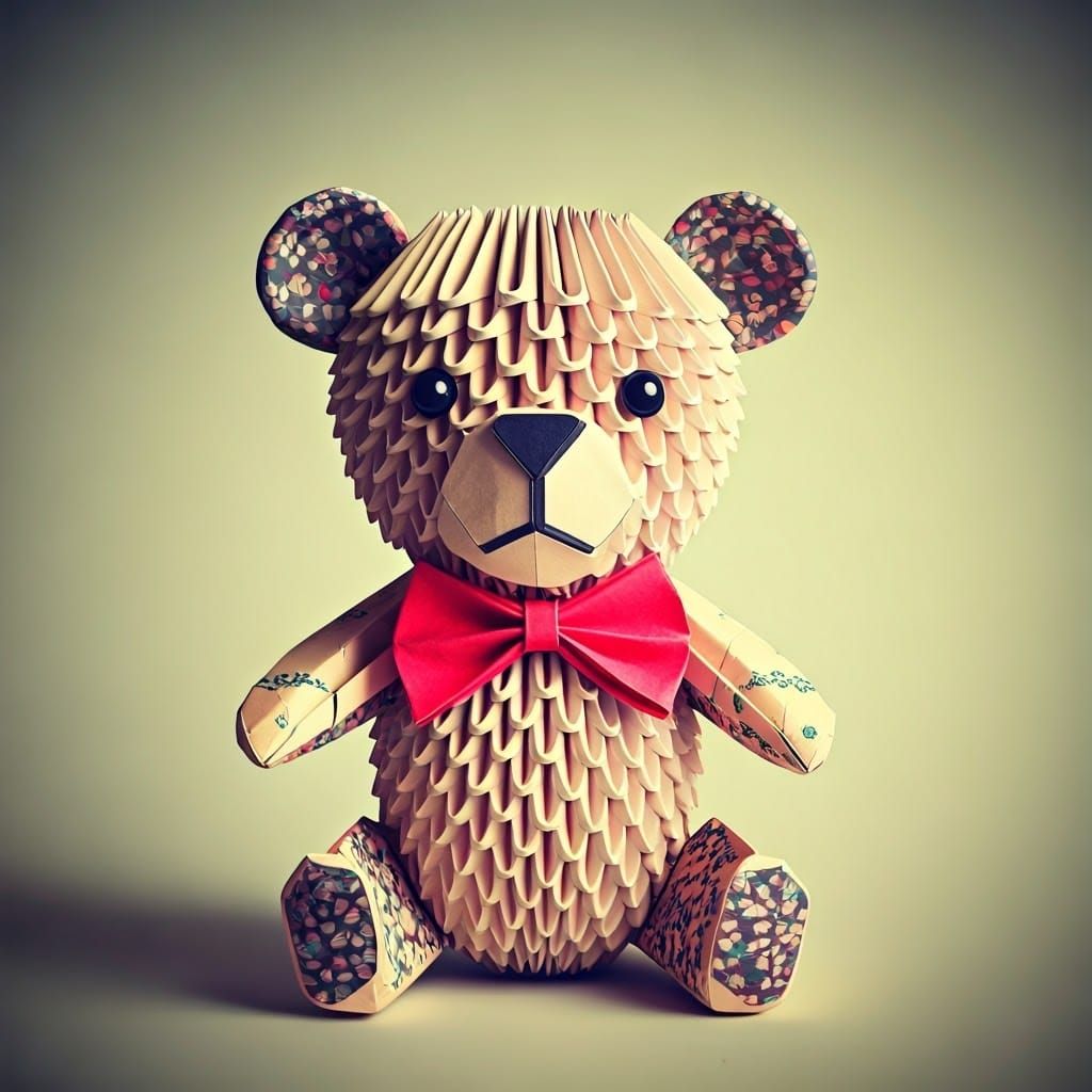 Delicate Origami Teddy Bear in Soft Focus Papercraft