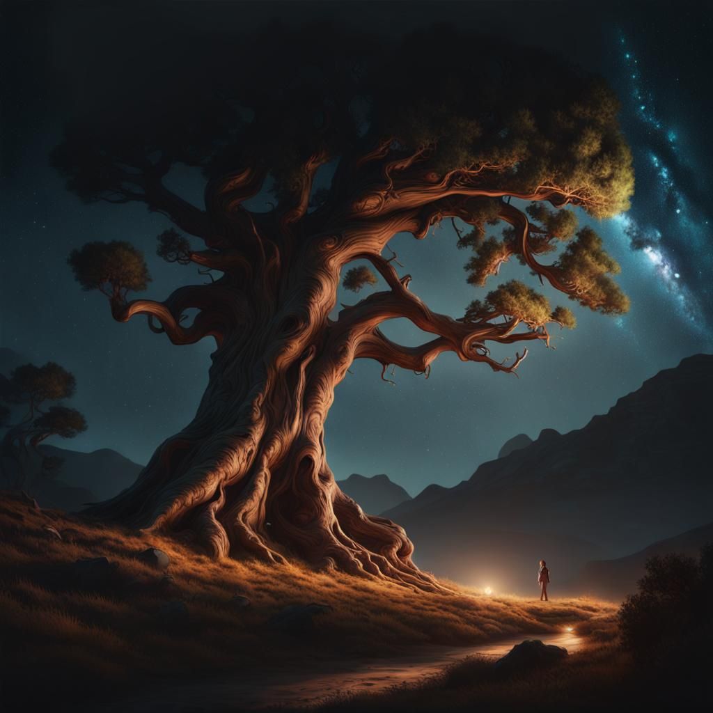 Majestic Ancient World Tree in Starry Night