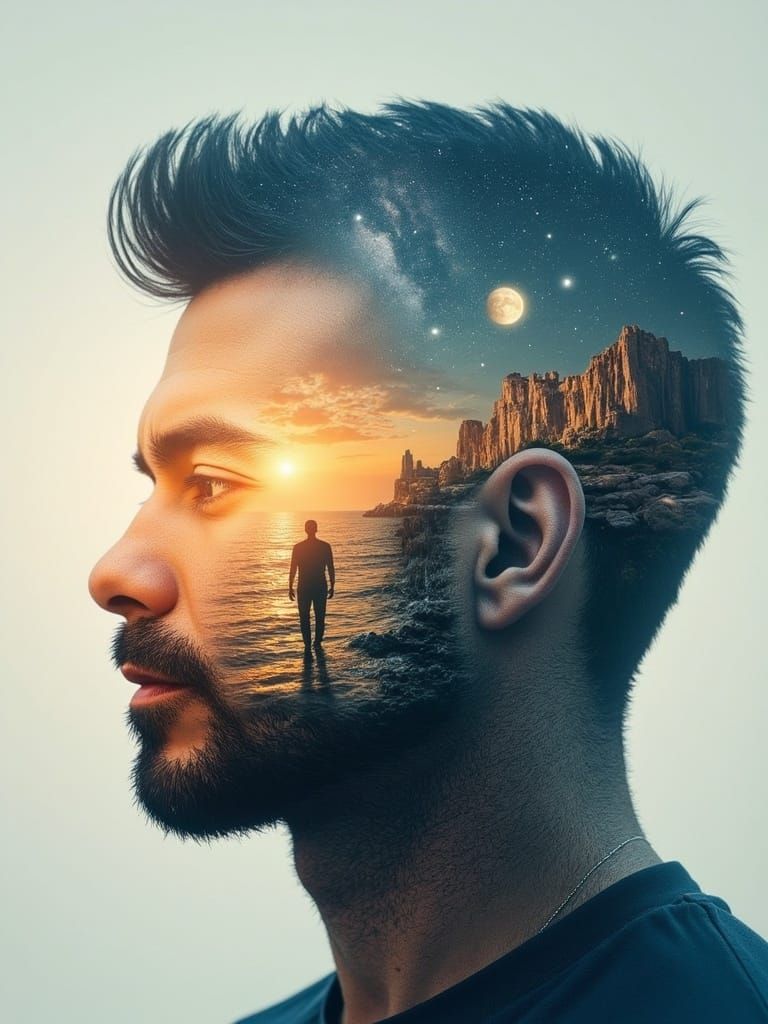 Sci-Fi Kingdom Inside Transparent Man's Head