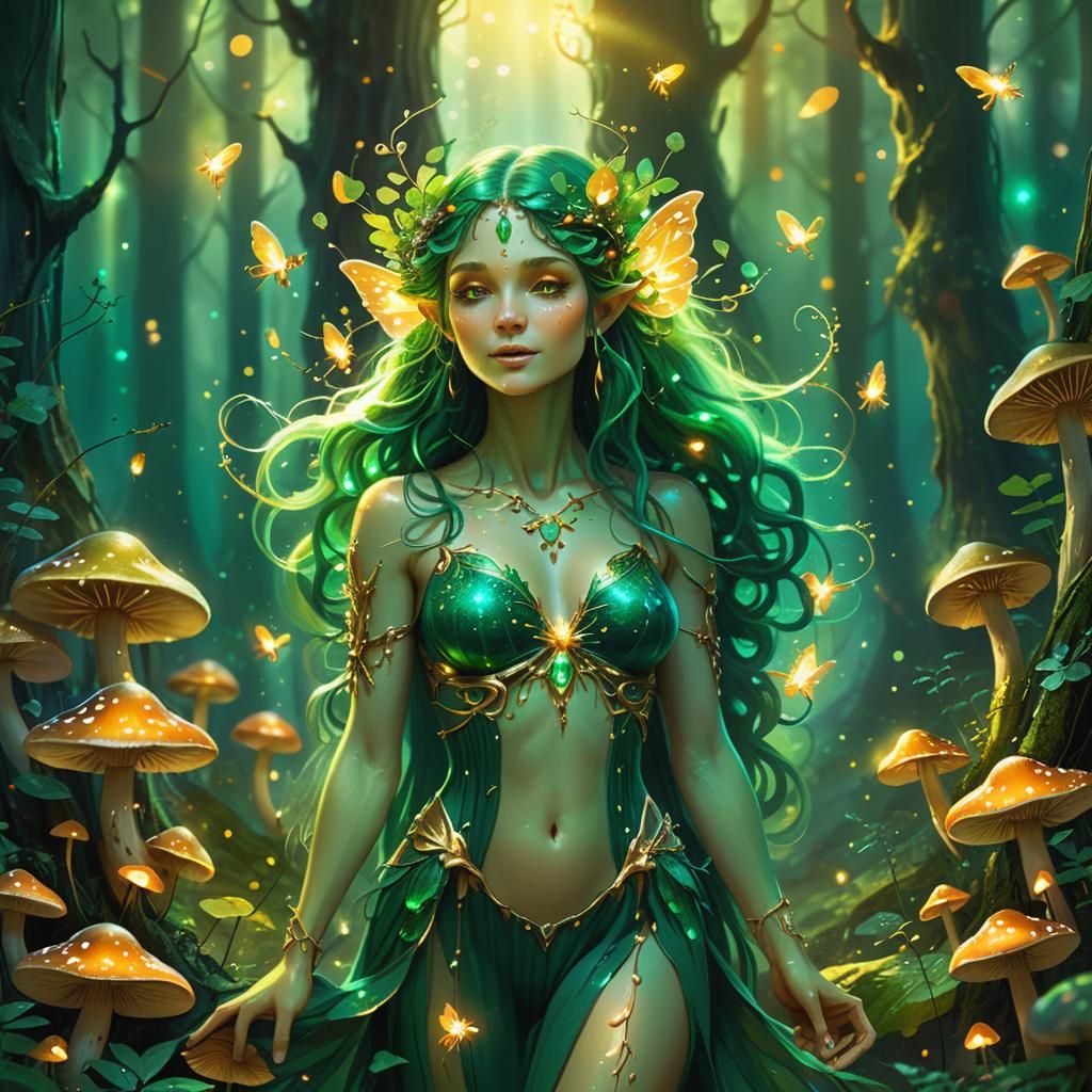 Emerald Dryad in Mystical Forest Concept Art