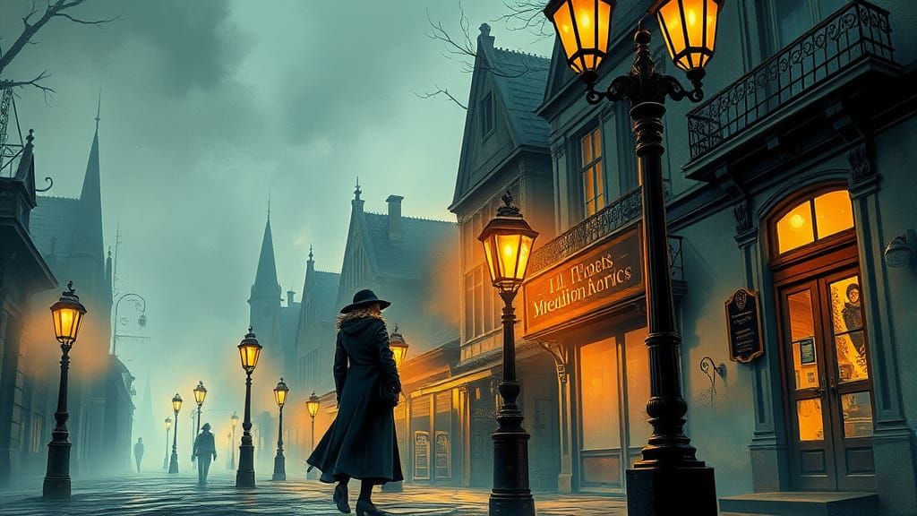 Steampunk Woman Awaiting Magician: Modern Ink Painting