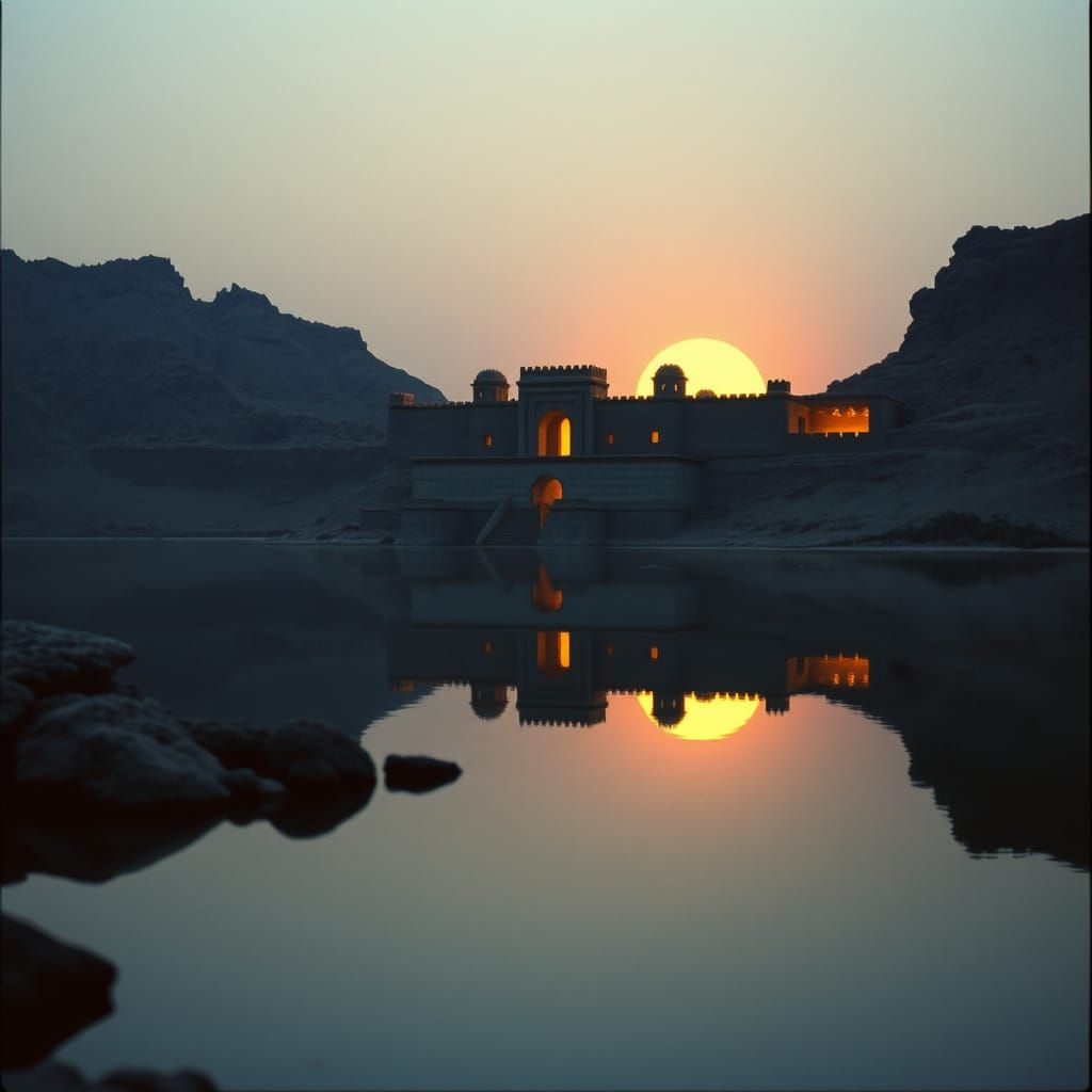 Mysterious Arabian City Reflected at Sunset