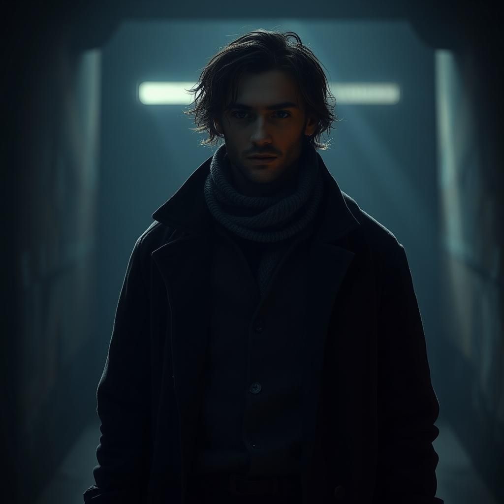 Hyperrealistic Lone Figure in Atmospheric Lighting