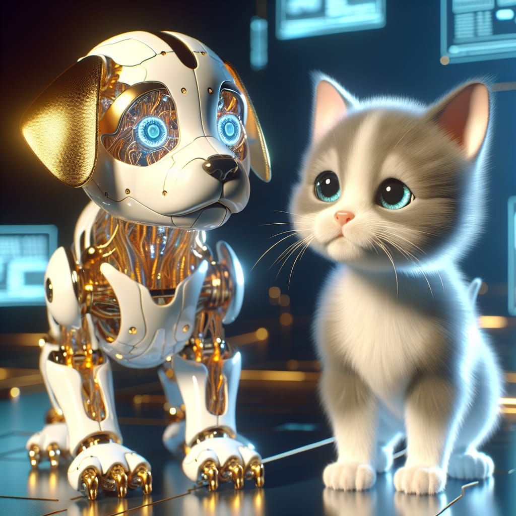 Cyber puppy and his Kitten friend
