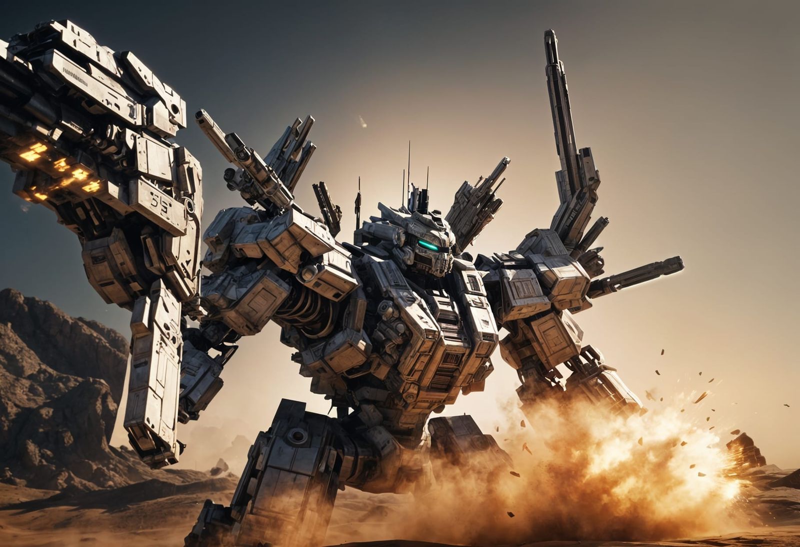 Armored Core Zoid in Explosive Desert Night