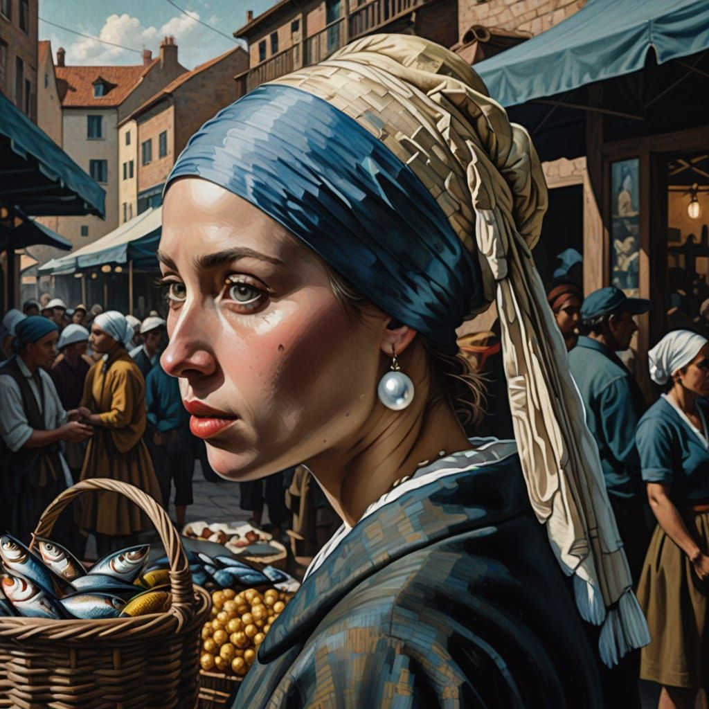 Girl with a Pearl Earring in Max Ernst Style