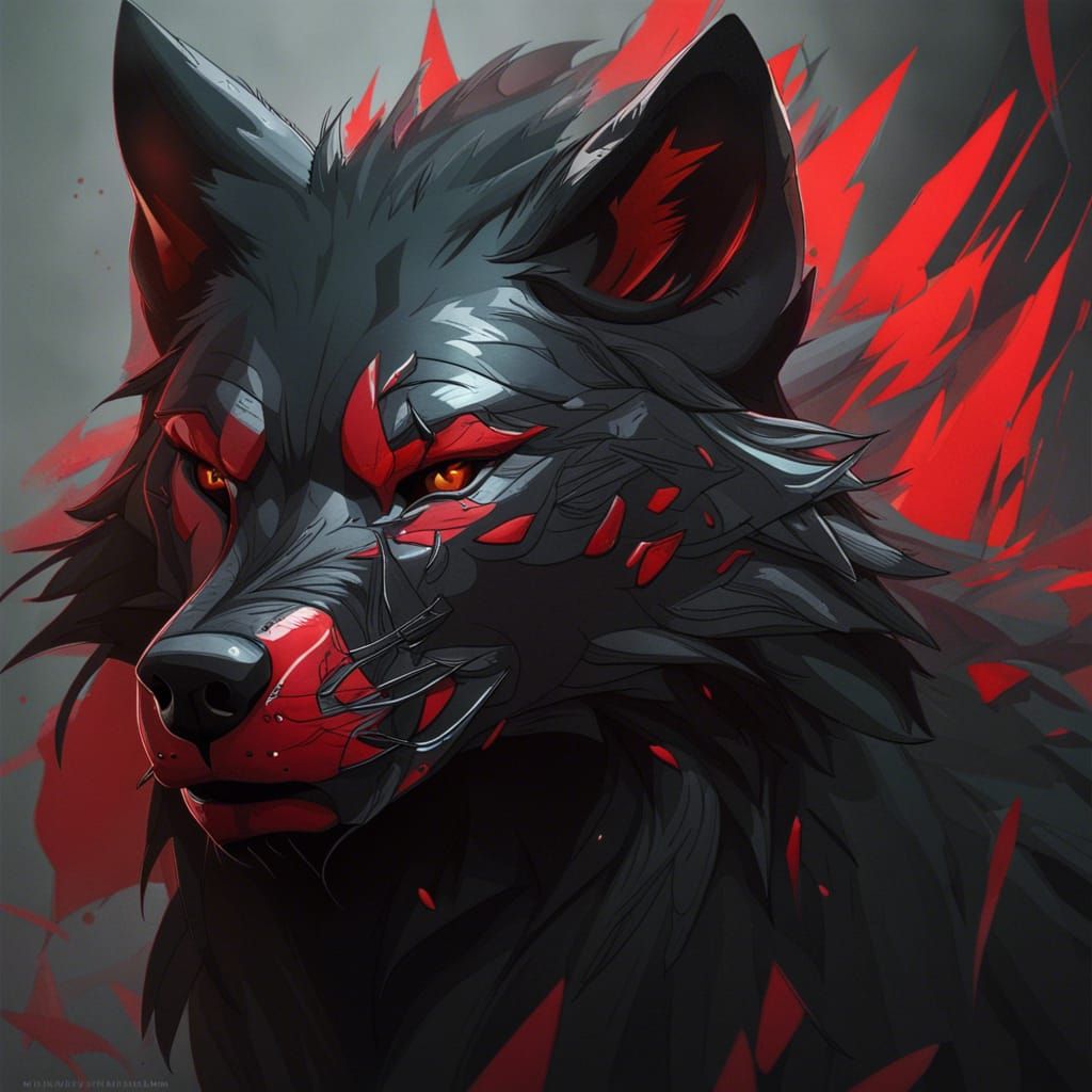 Hyperdetailed Black and Red Wolf Portrait
