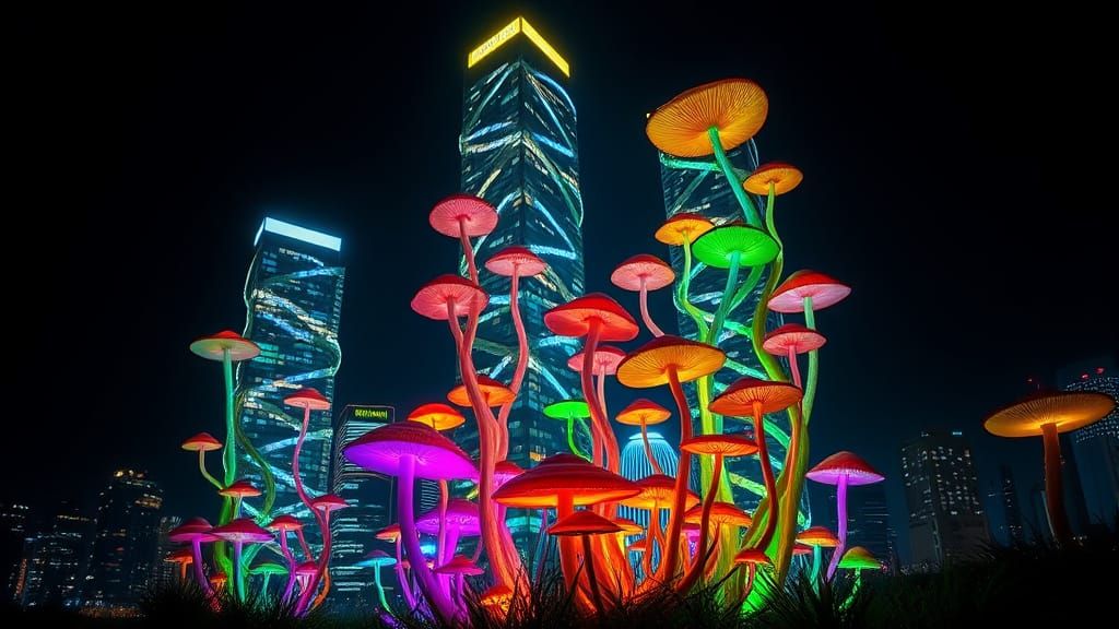 Cityscapes of Radiant Fungal Architecture