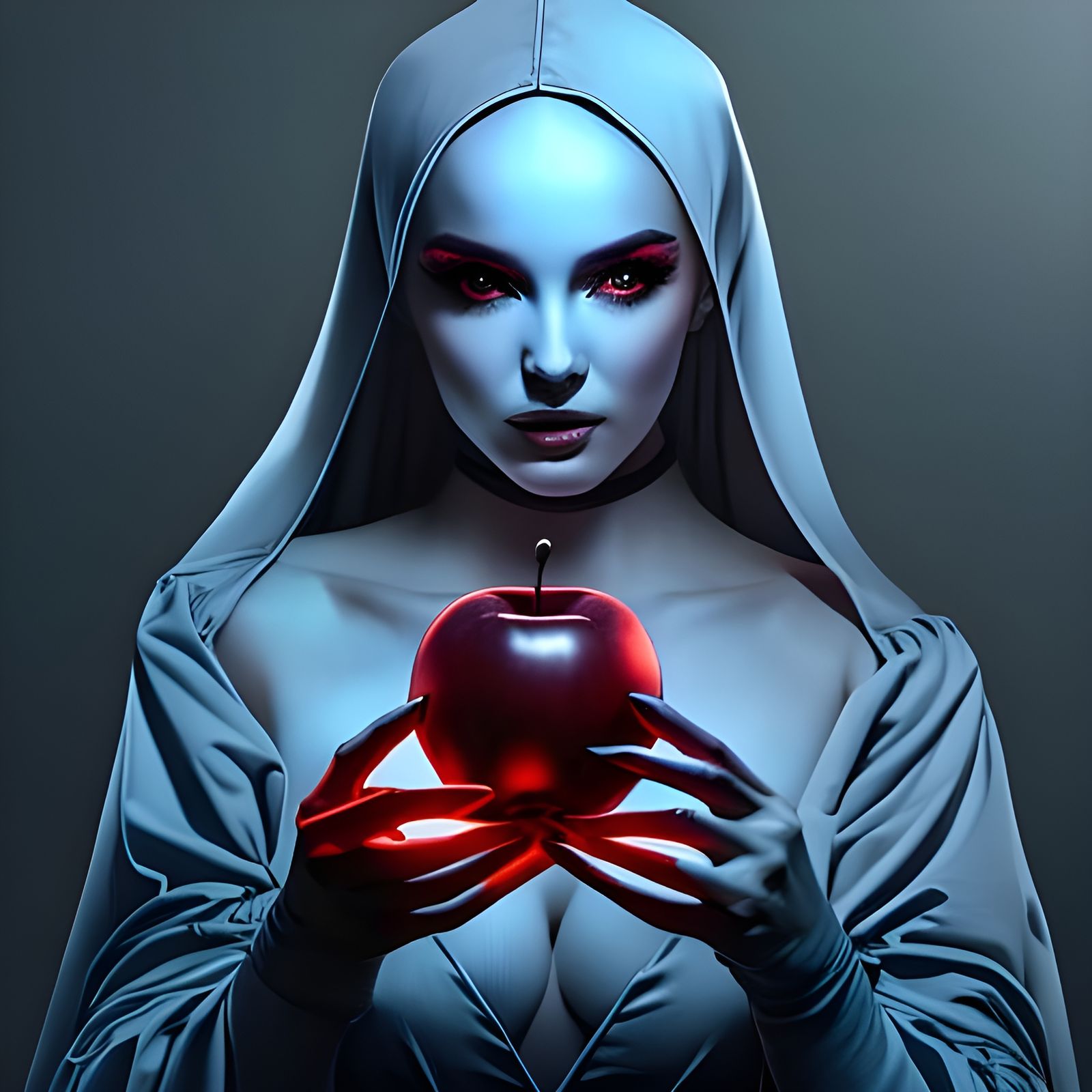 Eerie Woman with Forbidden Apple: Dark Fantasy Art