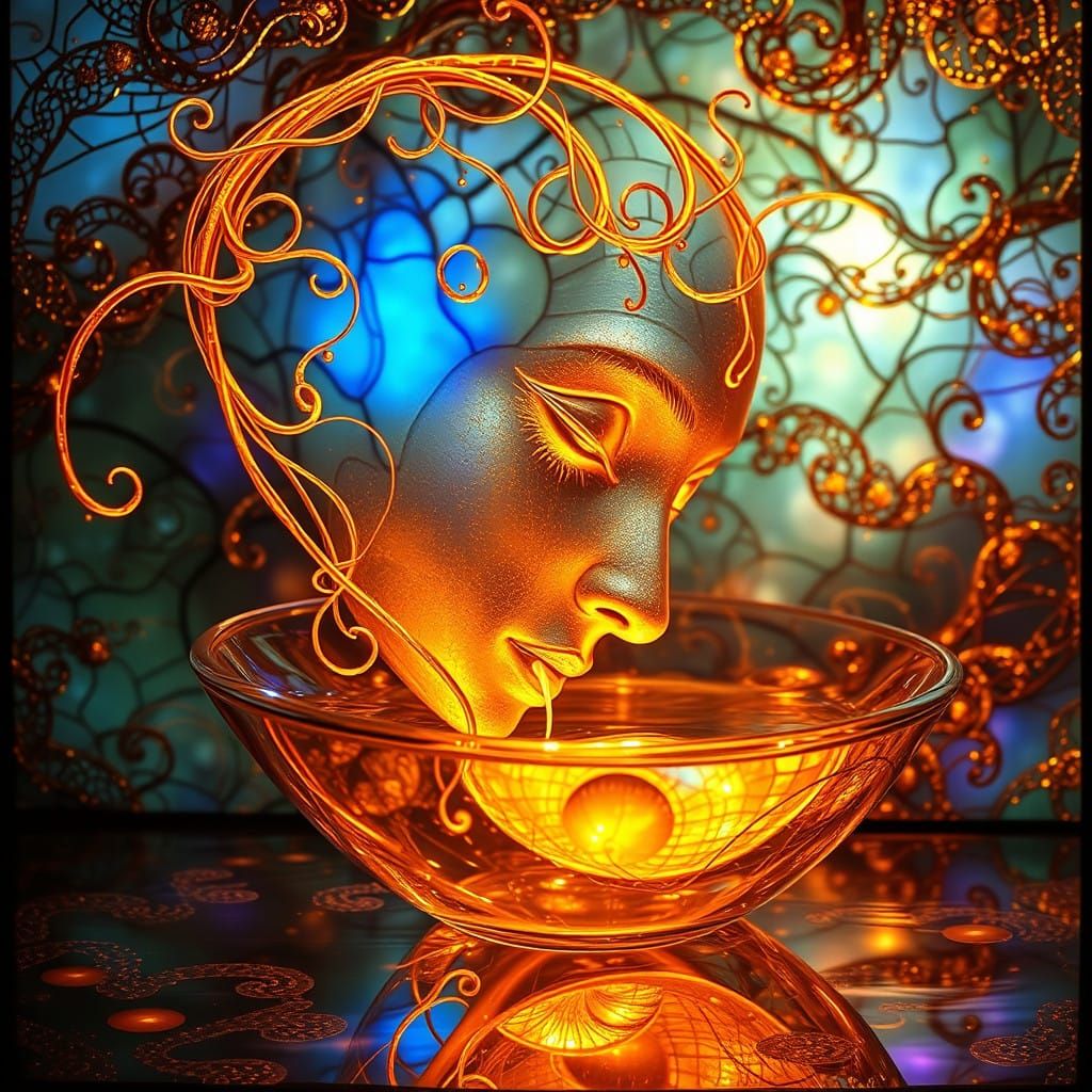 Ethereal Goddess of Light Drinks from Cosmic Vessel