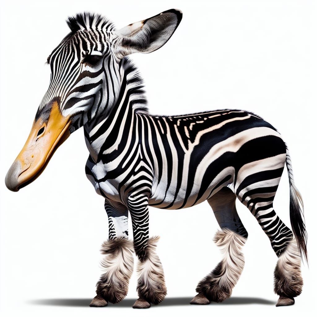 Mysterious Striped Giraffe-Duck with Elephant Ears and Zebra...