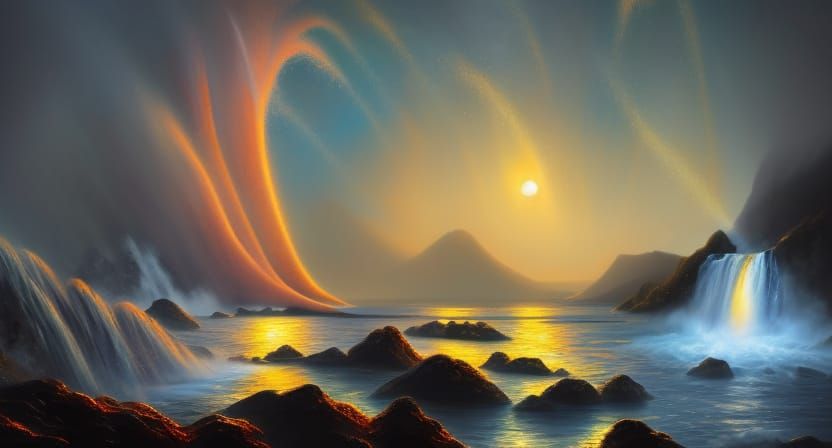Glowing Lavafall Seascape in Digital Landscape Art
