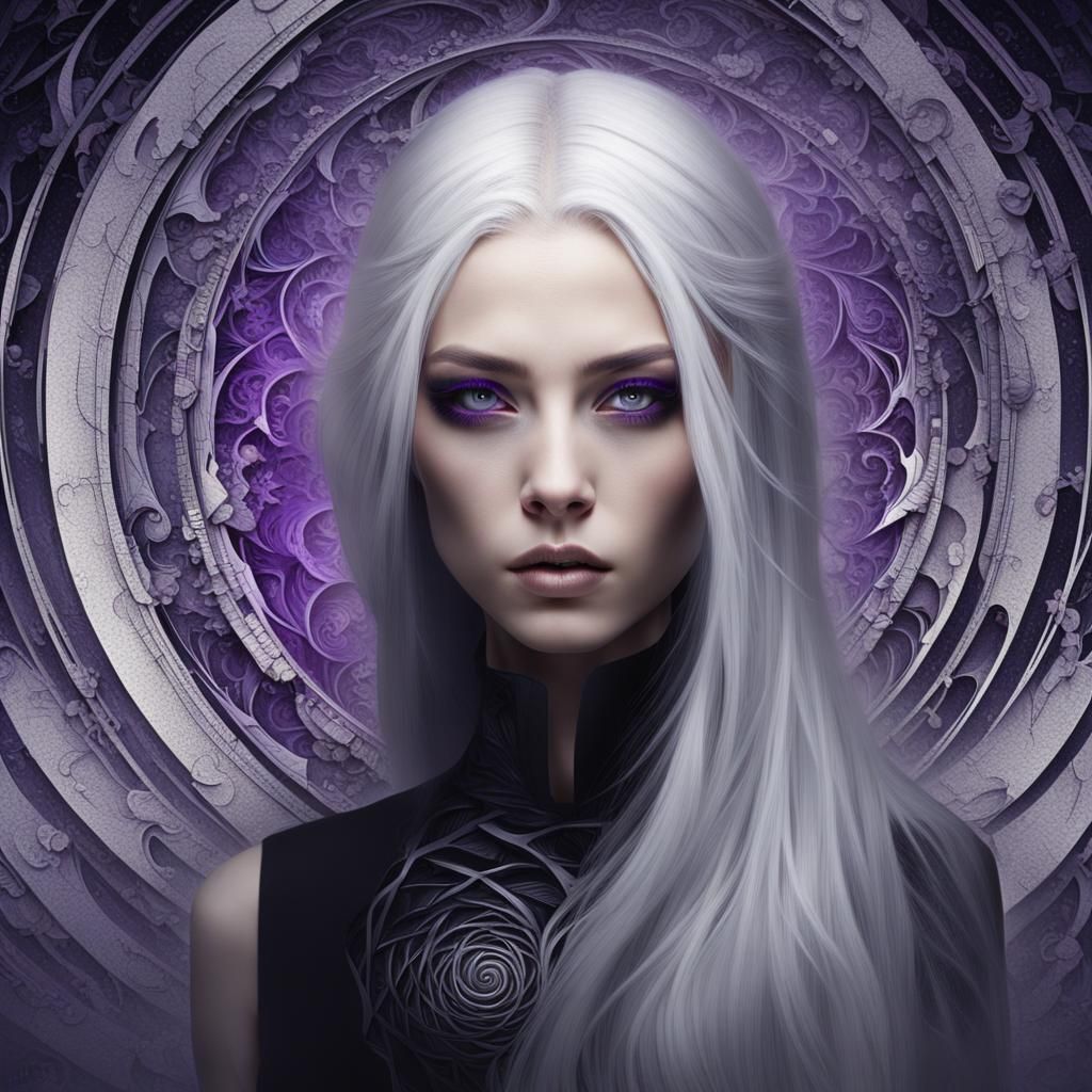 Hypnotic Beauty with Purple Eyes in Detailed Digital Art