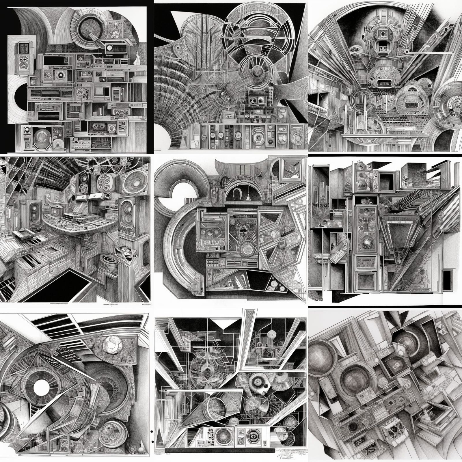 Gallery:  Sketchy abstract concept 'Stereopunk by X' schematics - 29nov22