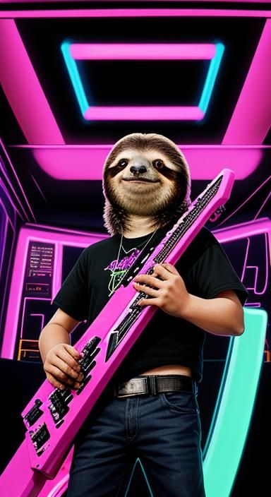 Sloth Plays Keytar in Synthwave Neon Band
