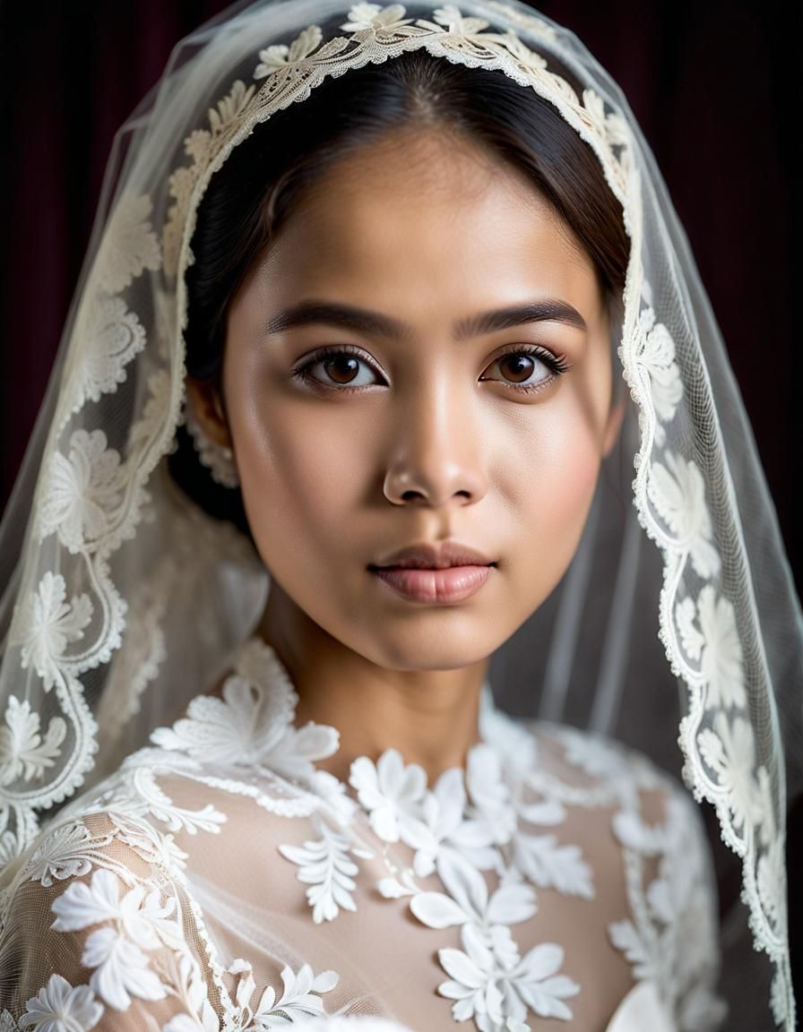 Elegant Indonesian Woman in White Lace Portrait