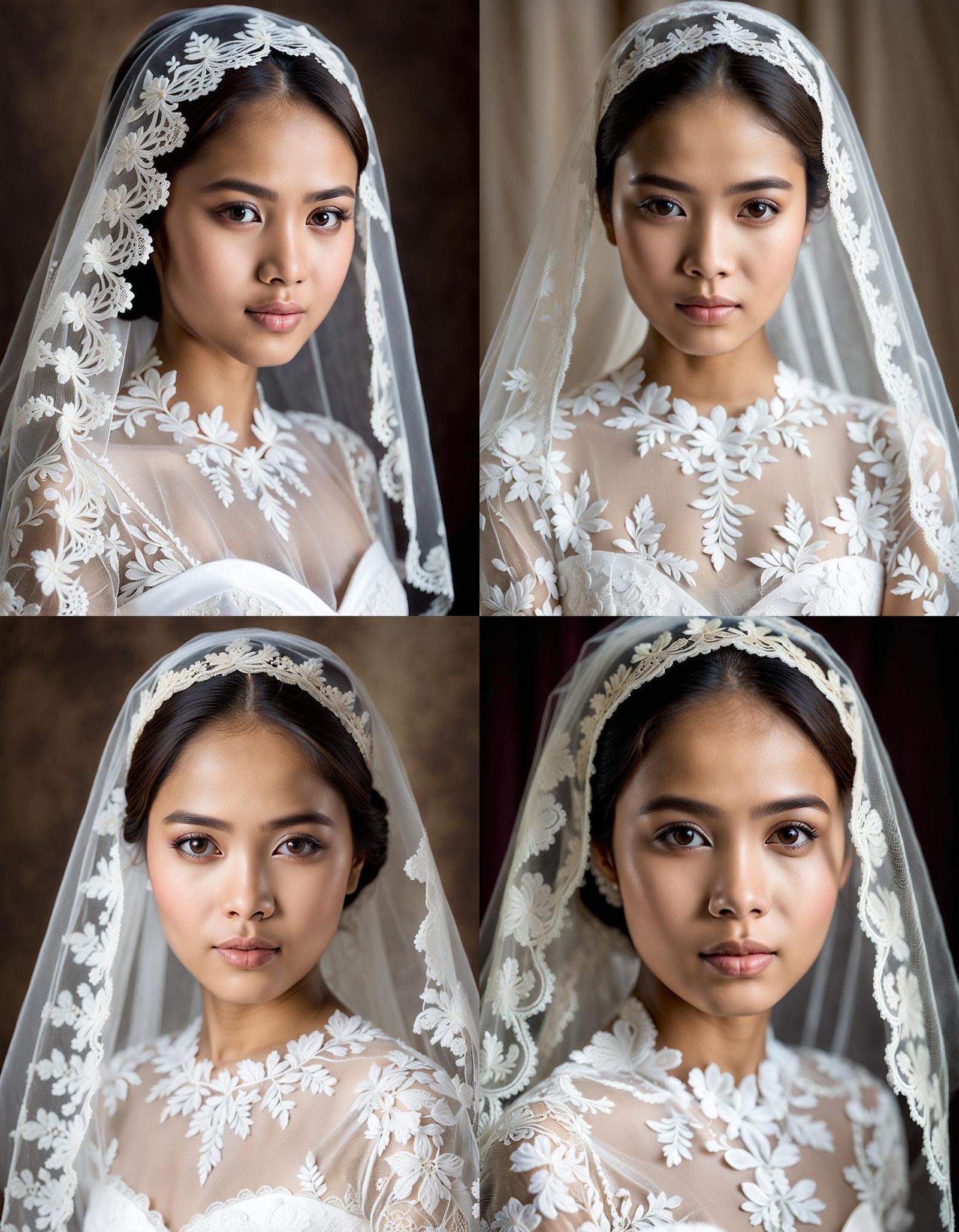 Enchanting Indonesian Bride in White Lace Portrait
