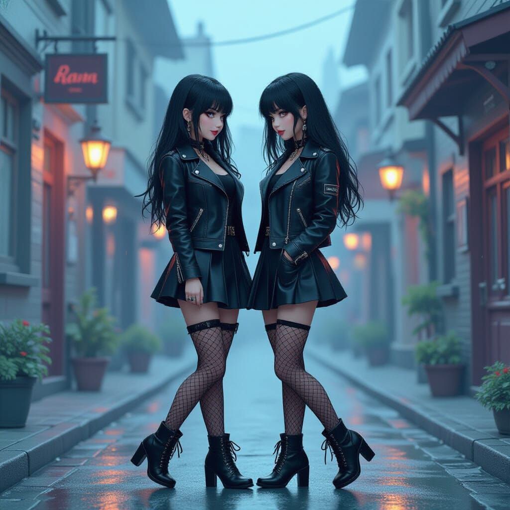 Whimsical Goth Girls Dance in Surreal Scene