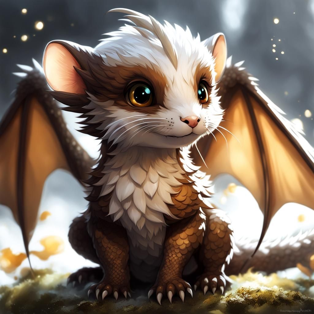 Adorable Ferret-Themed Baby Dragon, Digital Art
