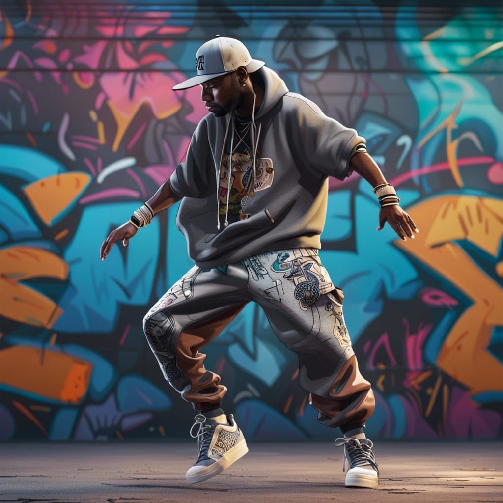 Hyperdetailed Hip-Hop Dancer in Graffiti Art