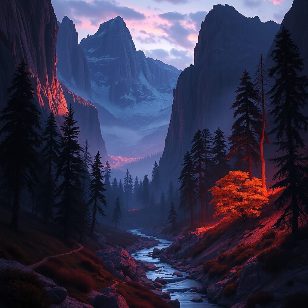 Dark Fantasy Mountain Valley Concept Art in 8K Resolution