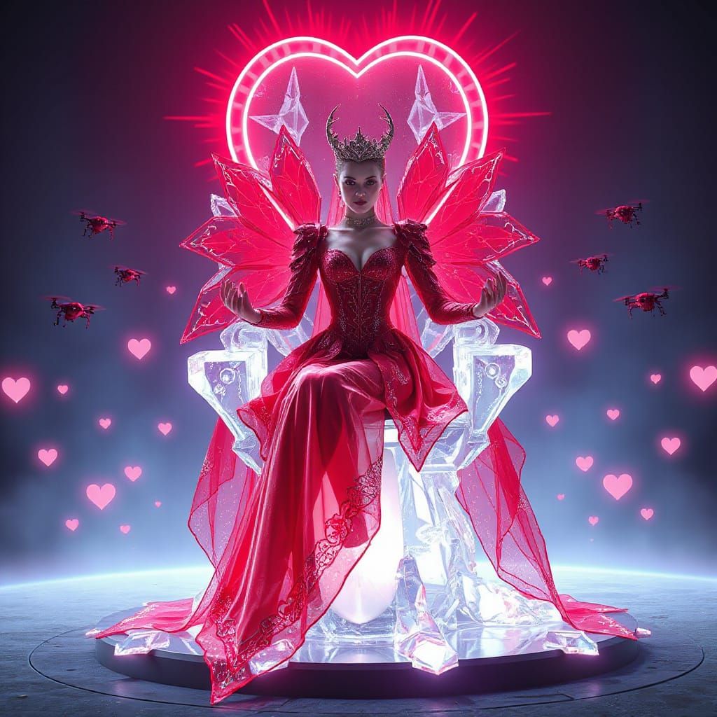 Futuristic Queen of Hearts on Crystal Throne