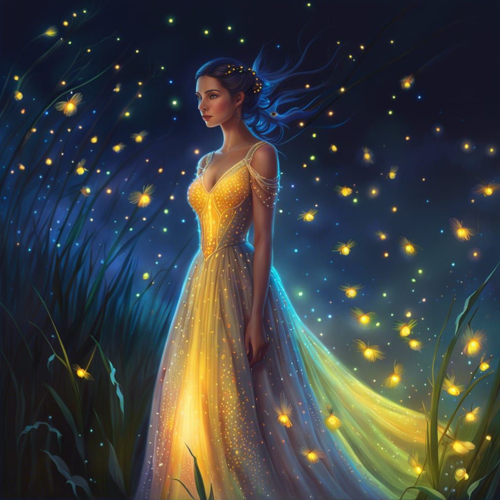 Luminous Firefly Gown: Digital Fantasy Art