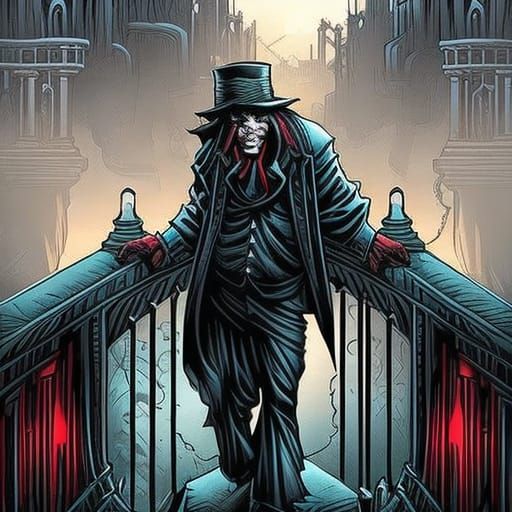 Sad Clown on Bridge in Comic Book Style