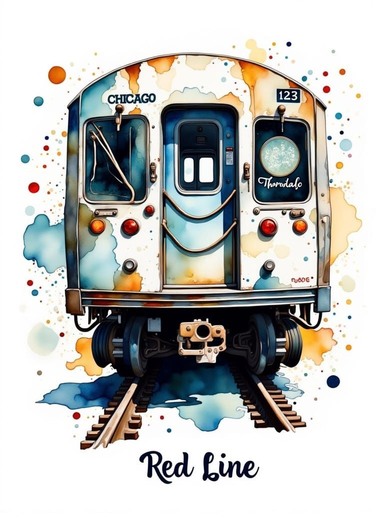 Surreal Watercolor Illustration of a Vintage Chicago Transit...
