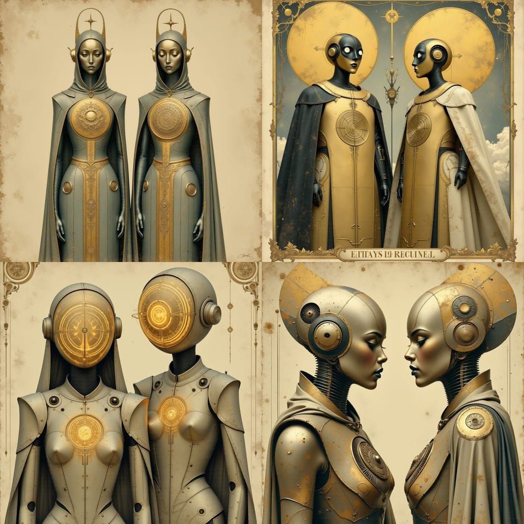 Retro Futuristic Robot Saints in Vintage French Style