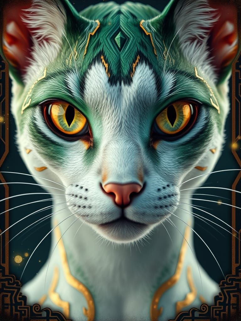 Anthropomorphic Feline Portrait in Retro-Futuristic Style