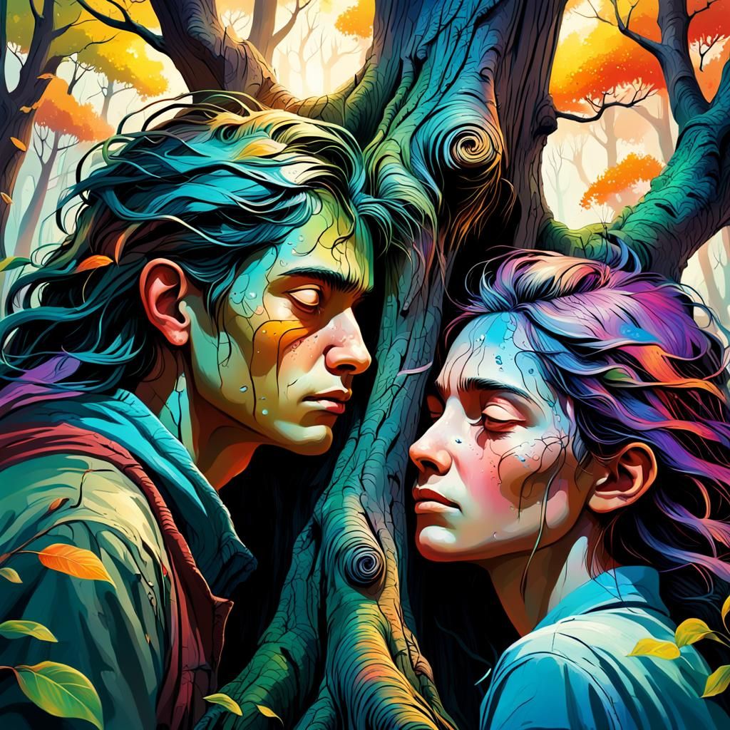 Whispering Secrets to Trees: Hyperrealistic Splash Art
