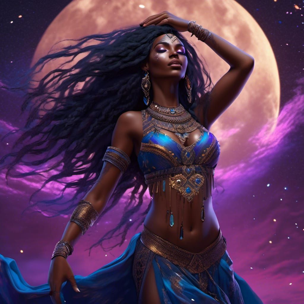 Fantasy Belly Dancer Under Moonlight