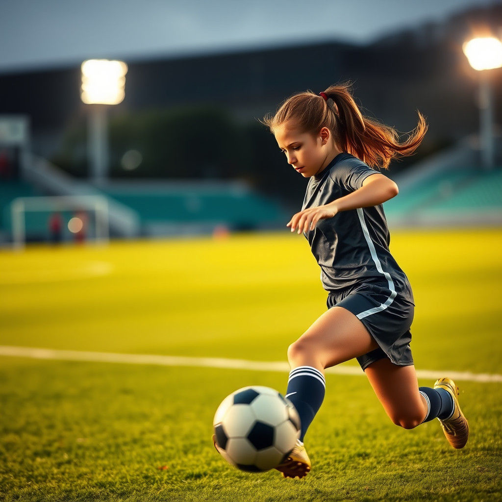 Young Female Football Player in Golden Hour Lighting