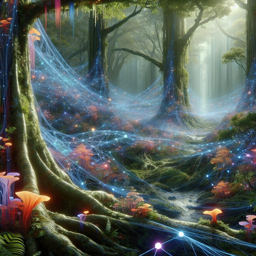 Magical Rainforest Network in Vivid Digital Colors